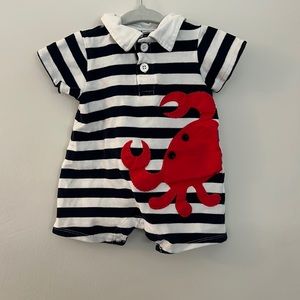 Mudpie Crab Romper 6-9m